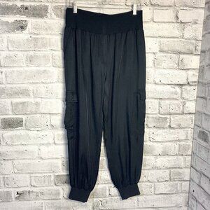 Cinq A Sept Giles Black Satin Cargo Pockets High Rise Relax Fit Jogger Pants